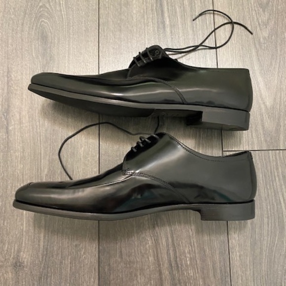Prada Black Brushed Leather Derby Shoes Size 10.5 NWT - Picture 5 of 13